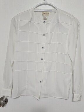 Jordan Off-White Pintuck Grid Button Blouse Size Medium